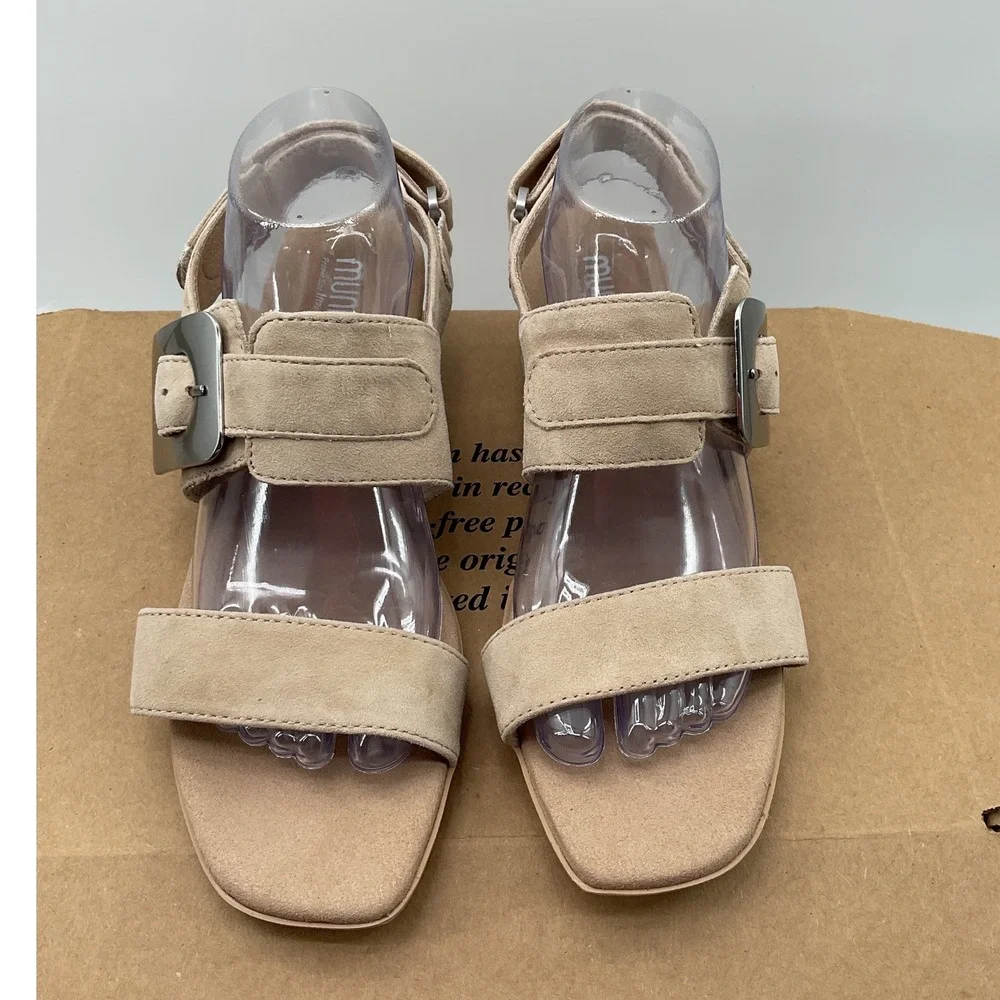 Munro Ashlin Tan Suede Leather Block Heel Sandals Womens 10M M422546 Buckle